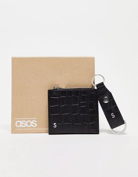asos包, ASOS | ASOS DESIGN keyring and wallet set in leather with S initial商品图片 
