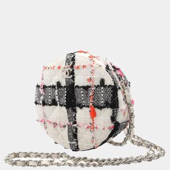 chanel包, [二手商品] Chanel | Chanel White/Black Tweed Small CC Logo Round Chain Shoulder Bag商品图片 