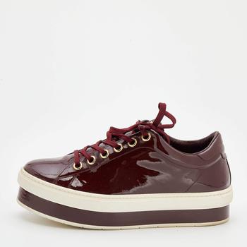 lv鞋真假, [二手商品] Louis Vuitton | Louis Vuitton Burgundy Patent Leather Lace Up Platform Sneakers Size 38商品图片 9折