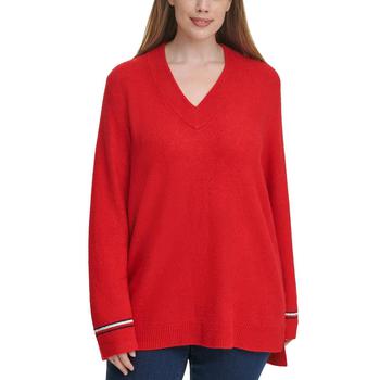 Tommy Hilfiger | Tommy Hilfiger Womens Plus V-Neck Cozy Pullover Sweater商品图片,3.9折起, 独家减免邮费