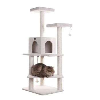 57" High Real Wood Cat Tree, Fleece Covered Cat Climber