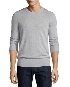 推荐Cashmere-Blend Sweater with Check-Detail, Pale Gray商品