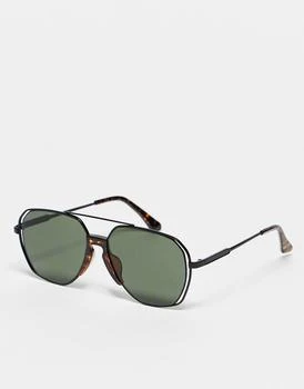 推荐South Beach aviator tort sunglasses with metal detail in black商品