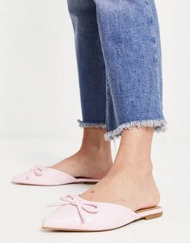 推荐ASOS DESIGN London pointed bow ballet mules in pink商品