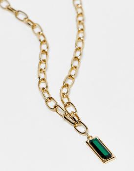推荐WFTW figaro and curb pendant necklace with green stone in gold商品