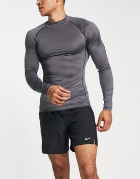 推荐Nike Pro Training Dri-FIT muscle fit mock neck long sleeve t-shirt in grey商品