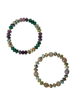 商品2-Piece 18K-Gold-Plated, Turquoise & Multi-Gemstone Bead Stretch Bracelet Set图片