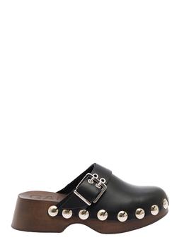 Ganni | Retro Black Leather Clogs  with Studs Ganni Woman商品图片,7.1折