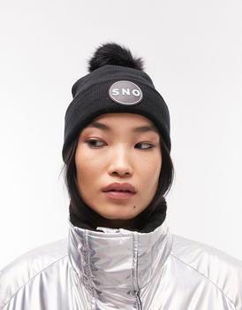 Topshop | Topshop Sno Ski fur pom beanie in black商品图片,