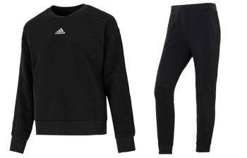 Adidas | [预售3天]adidas Logo刺绣圆领套头卫衣束脚休闲裤套装 女款 黑色,商家AMRAP,价格¥470