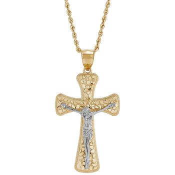 商品Macy's | Men's Polished Nugget Crucifix 22" Pendant Necklace in 10k Yellow & White Gold,商家Macy's,价格¥7218图片