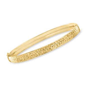 推荐Ross-Simons 18kt Gold Over Sterling Diamond-Cut Bangle Bracelet商品