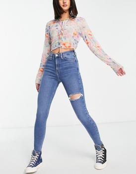 冬装topshop jamie, Topshop | Topshop Jamie jean with thigh rip in mid blue商品图片 7.2折