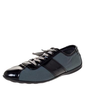 推荐Giorgio Armani Black/Dark Teal Nylon and Leather Lace Low Top Sneakers Size 44商品