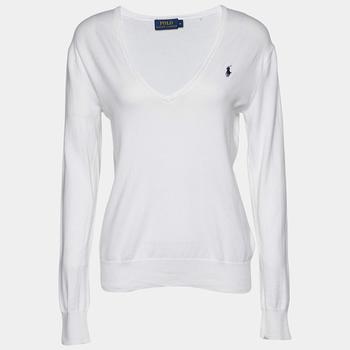 推荐Polo Ralph Lauren White Cotton Knit V-Neck Jumper M商品