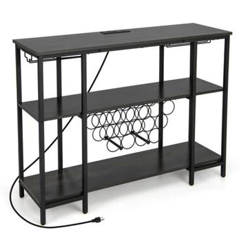 Hivvago | Industrial Wine Rack Wine Bar Cabinet with Storage Shelves-Gray,商家Premium Outlets,价格¥675