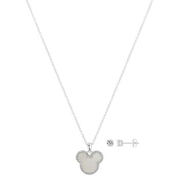 Disney | Cubic Zirconia and Crystal Mickey Mouse Necklace and Earring (0.43 ct. t.w. / 0.01 ct. t.w.) in Silver-Tone Set 3 Piece商品图片,3.5折