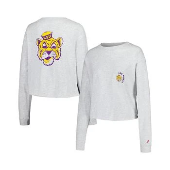 League Collegiate Wear | Women's Ash Distressed LSU Tigers Clothesline Midi Long Sleeve Cropped T-shirt,商家Macy's,价格¥265