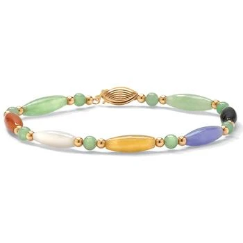 Palm Beach Jewelry | Multicolor Genuine Jade 14k Gold Beaded and Barrel Shapes Bracelet 7.5",商家Premium Outlets,价格¥1797