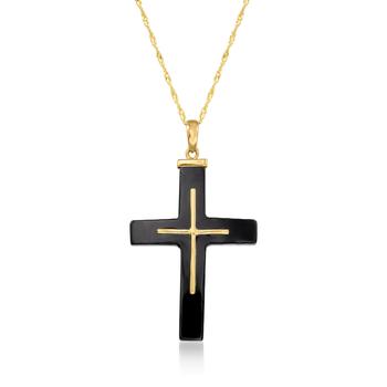 商品Ross-Simons | Ross-Simons Black Agate Cross Pendant Necklace in 14kt Yellow Gold,商家Premium Outlets,价格¥1610图片