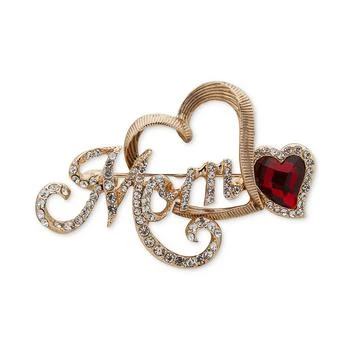 Anne Klein | Gold-Tone Pavé & Stone Textured Heart Mom Pin,商家Macy's,价格¥209