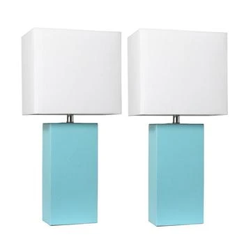 Elegant Designs | 2 Pack Modern Leather Table Lamps with White Fabric Shades, Aqua,商家Premium Outlets,价格¥611