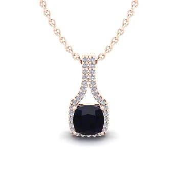 1 1/4 Carat Cushion Cut Sapphire And Classic Halo Diamond Necklace In 14 Karat Rose Gold, 18 Inches
