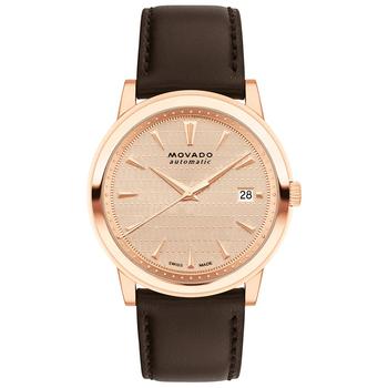 Movado | Men's Swiss Automatic Heritage Brown Leather Strap Watch 40mm商品图片,