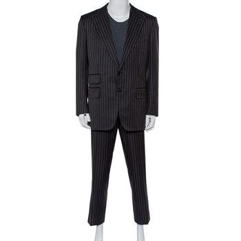 推荐Tom Ford Black Striped Wool & Silk Suit XXL商品