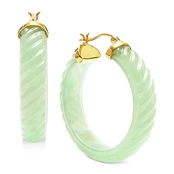 商品Dyed Jade (8 x 38mm) Medium Hoop Earrings in 14k Gold-Plated Sterling Silver, 1.5"图片