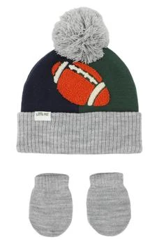 Little Me | Football Pompom Beanie & Mittens Set,商家Nordstrom Rack,价格¥49