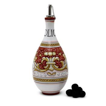 商品Deruta Colori: Traditional Olive Oil Bottle With Pourer Antique Coral Red OLIVE OIL BOTTLE图片