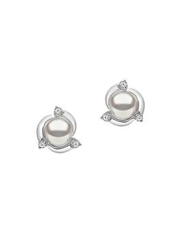 商品Trend 18K White Gold, 6-6.5MM Cultured Freshwater Pearl, & Diamond Stud Earrings图片