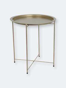 商品Foldable Round Multi-Purpose Side Accent Metal Table, Brushed Gold图片