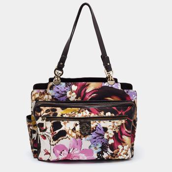 推荐Roberto Cavalli Multicolor Floral Print Fabric and Leather Tote商品