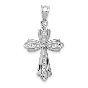 Diamond2Deal | 14k White Gold Polished Diamond-Cut Fancy Cross Pendant,商家Premium Outlets,价格¥2063