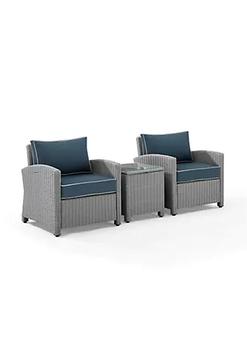Crosley, Crosley Furniture | Crosley Furniture KO70052GY-NV 95 x 31.75 x 32.50 in. Bradenton Outdoor Wicker Armchair Set - Side Table & 2 Armchairs Navy & Gray - 3 Piece商品图片 