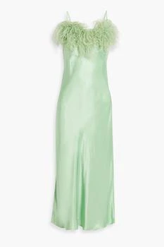 Sleeper | Boheme feather-trimmed satin midi slip dress,商家THE OUTNET US,价格¥878