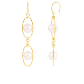 Splendid Pearls | Dangling Gold Plated Pearl Earrings商品图片,
