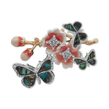 商品Two-Tone Crystal & Abalone Butterfly Flower Pin图片