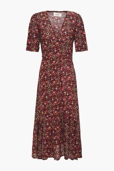 推荐Silvine gathered floral-print crepe midi dress商品