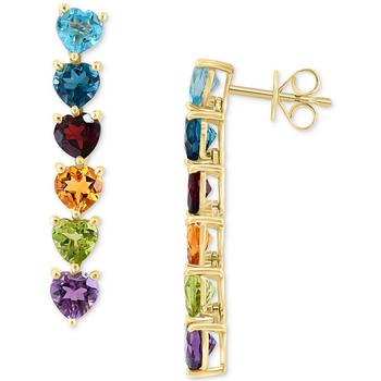 商品Effy | EFFY® Multi-Gemstone (5-7/8 ct. t.w.) Heart Linear Drop Earrings in 14k Gold,商家Macy's,价格¥15203图片