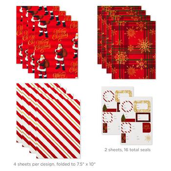 商品Hallmark | Flat Christmas Wrapping Paper Sheets and Gift Tag Seals,商家Walgreens,价格¥53图片