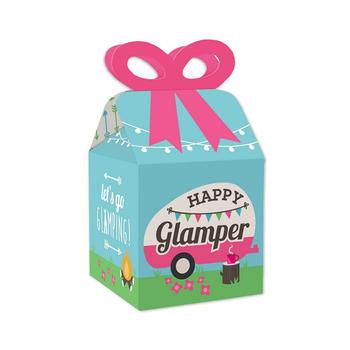 商品Let's Go Glamping - Square Favor Gift Boxes - Camp Glamp Party or Birthday Party Bow Boxes - Set of 12图片
