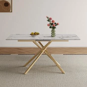 Streamdale Furniture | Streamdale 59" Expandable Sintered Stone Dining Table with Golden X-Base,商家Premium Outlets,价格¥4881