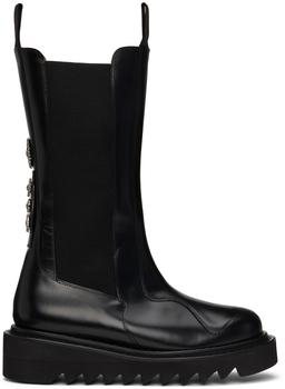 Toga Pulla | Black Leather Mid-Calf Chelsea Boots商品图片,独家减免邮费