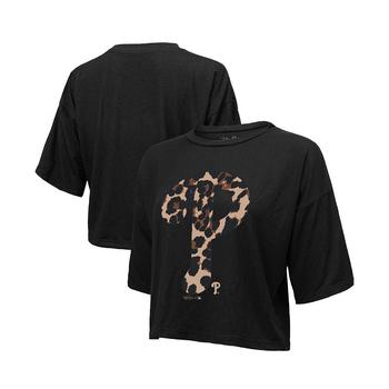Majestic, Majestic | Women's Threads Black Philadelphia Phillies Leopard Cropped T-shirt商品图片 