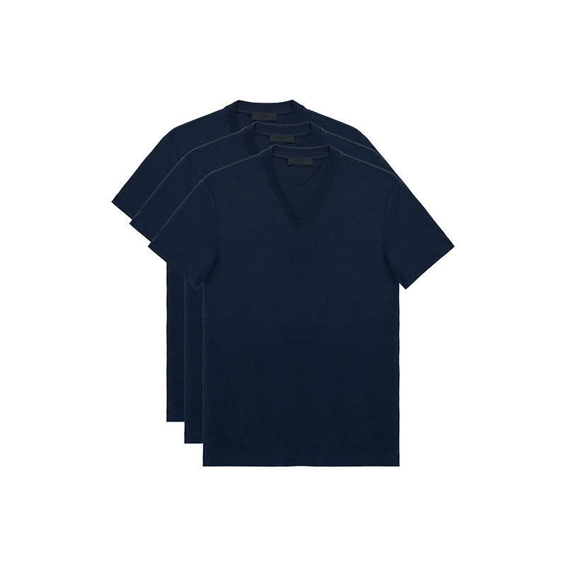 Prada | 【预售3-7天】PRADA/普拉达 22年春夏新款 男士蓝色纯棉三角徽标短袖T恤三件套UJM493_ILK_F0124_S_181商品图片,7.9折, 包邮包税