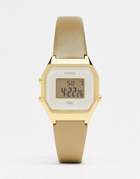 推荐Casio LA680 leather band gold plated watch in nude and gold商品