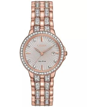 Citizen | Crystal Accent 玫瑰金不锈钢水钻女士腕表 28mm,商家Macy's,价格¥2669